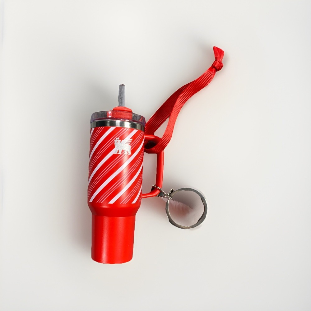 Stanley Mini‎ Keychain H2.0 Tumbler RED Christmas Ornament Candy Cane Twist NEW